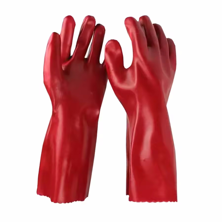 27 30 35 40 45cm Oil and Chemical Resistant Waterproof Fully Dipped Gauntlet Long Cuff Red PVC Coated Gloves (8)